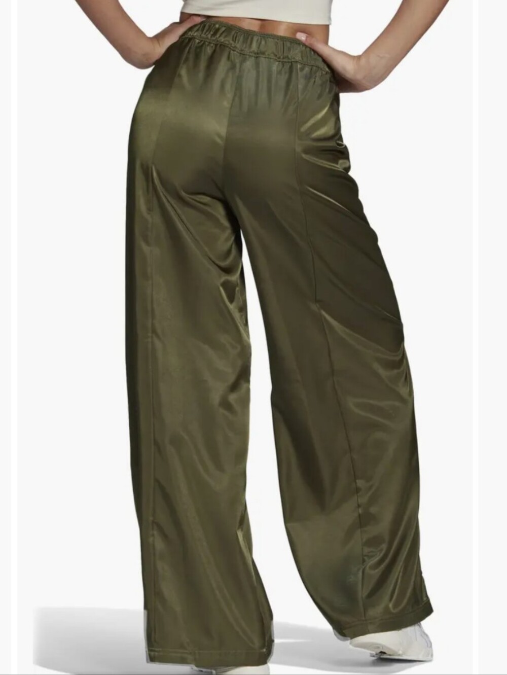 Adidas Wide Leg Satin Pants Focus Olive Loose Fit Bottoms Size Small - Picture 2 of 13